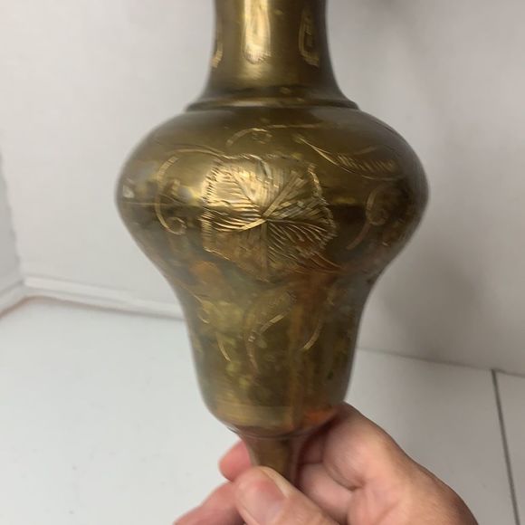 Vintage Brass Etched Vase Made In India - Picture 4 of 9